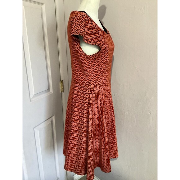Maeve Orange Black Geo A-Line Mini Pullover Dress Cap Sleeve Knit M - Picture 3 of 6